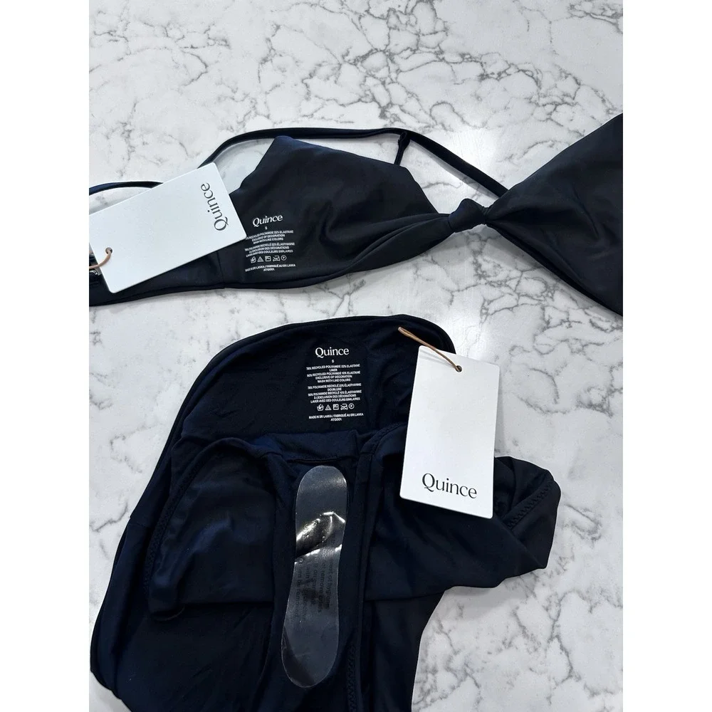 NWT Quince Black Knot Tie Bikini Top & High Rise Bottom Set Size Small
